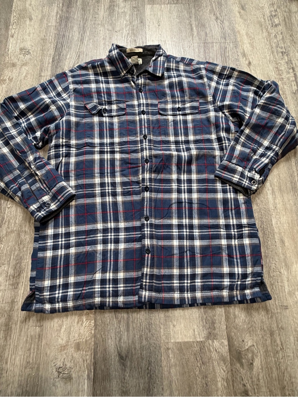 VTG Men's Navy Plaid Fleece Lined Button-Up Jacket Shirt 252749 XLT
